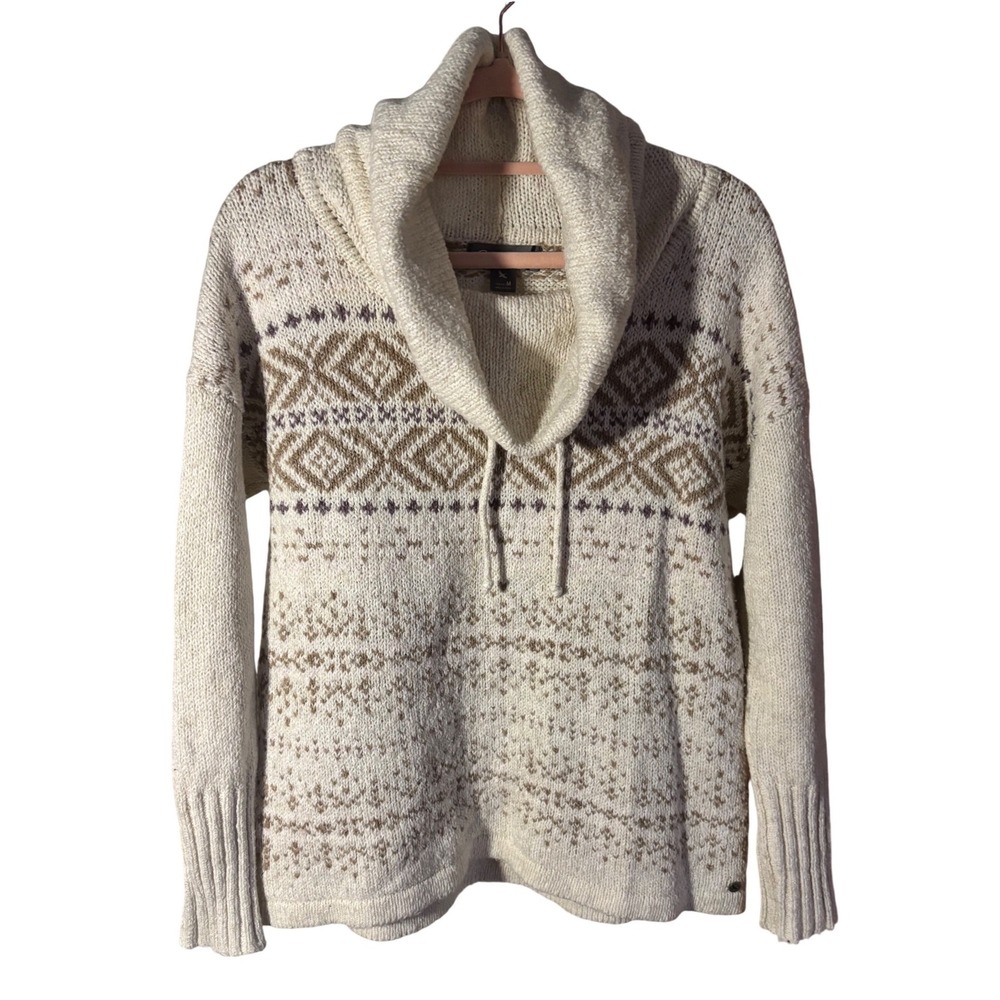 Eddie Bauer Womens M Shawl Collar Nordic Fair Isle Knit Sweater Pullover Cabin